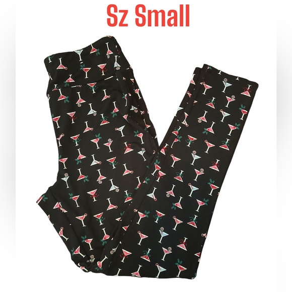 Rockin' Around Pants - Holiday Winter Leggings sz S Martini Holly Lollipop Christmas High Waist NWOT